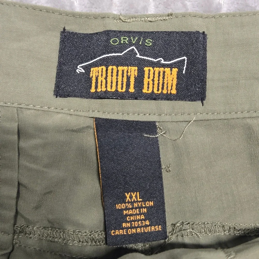 Orvis Trout Bum Mens XXL 42-44 Olive Green Nylon Fishing Hiking Cargo Shorts